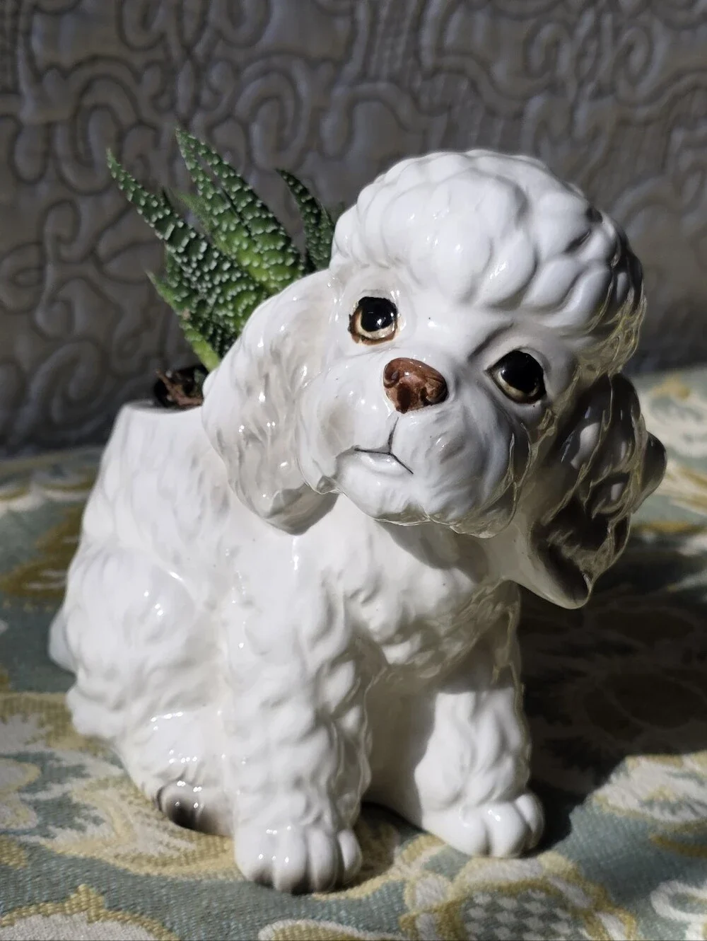 VTG Mid Century Relpo Japan White Poodle Ceramic Planter